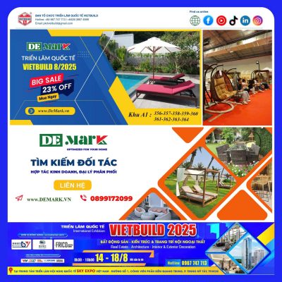 Khách hàng trải nghiệm và mua sắm nội thất ngoài trời Demark tại Vietbuild với ưu đãi giảm giá