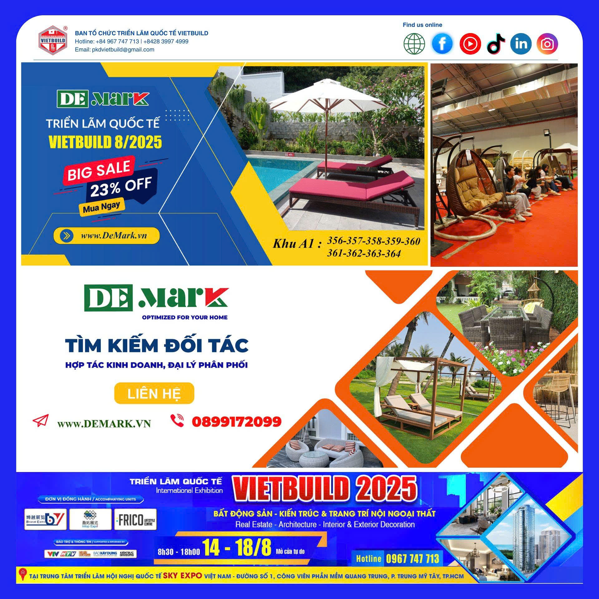 Khách hàng trải nghiệm và mua sắm nội thất ngoài trời Demark tại Vietbuild với ưu đãi giảm giá