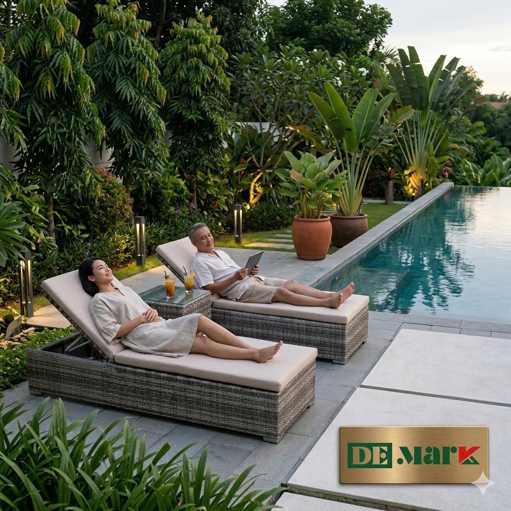 Ghế nhựa giả mây sân vườn chống tia UV