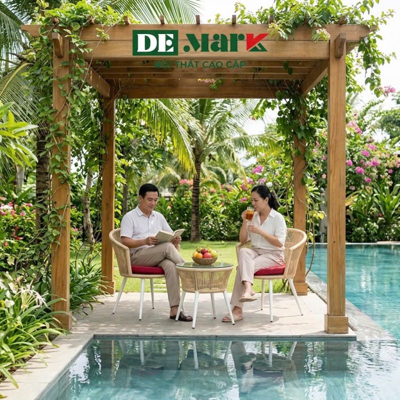 Bộ bàn ghế giả mây ngoài trời cao cấp